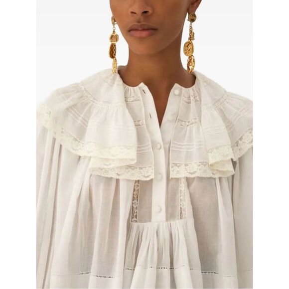 Chloe Women Cotton Voile And Lace Cropped Ruffle Top - Picture 4 of 5